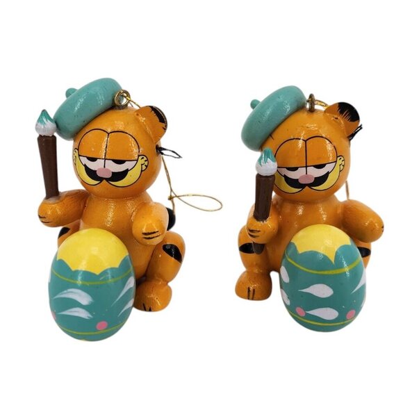 Vintage Dakin Garfield Wooden Easter Ornaments 1981 6pc - Picture 2 of 13